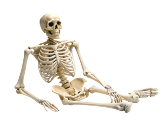 Human skeletal structure model in anatomical pose, highlighting bones and joints, isolated for medical and educational reference