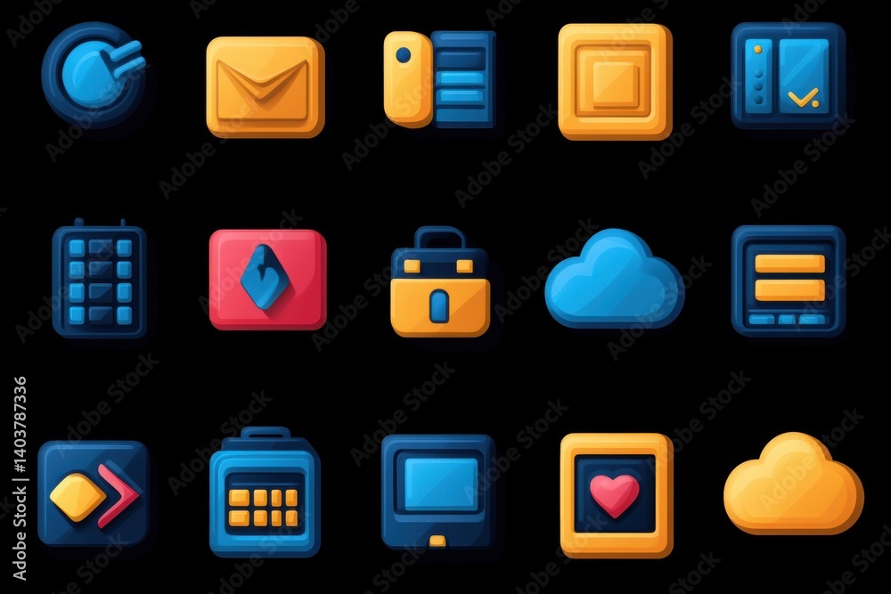 Fototapete the image shows a collection of 12 icons from various apps and services, each with a unique theme an