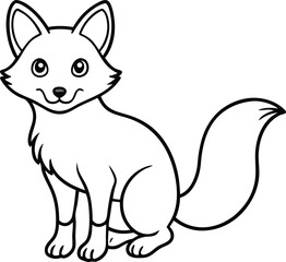 Line Art Illustration of a Standing Fox with Calm Expression

