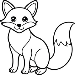 Line Art Illustration of a Standing Fox with Calm Expression

