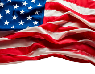 Closeup ruffled American flag isolated