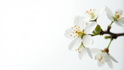 Delicate white blossoms on a branch against pure white , texture, flower