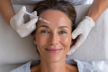 A healthcare professional carefully injects Botox into the forehead of a patient, aiming for a natural look while providing assurance and comfort throughout the procedure.