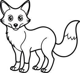 Line Art Illustration of a Standing Fox with Calm Expression

