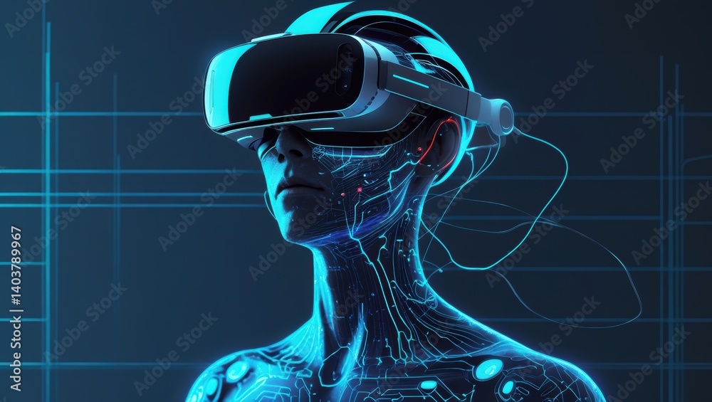 Poster Futuristic virtual reality experience with advanced technology and sleek design in a modern setting