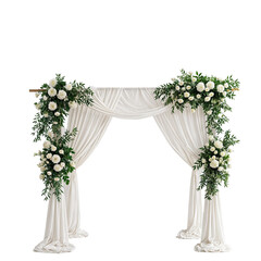 "Elegant Wedding Arch Decorated with Flowers and Drapes"

