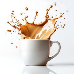 Coffee Splash: A dynamic image of a coffee splash erupting from a white mug. The rich brown liquid creates a captivating crown-like effect.