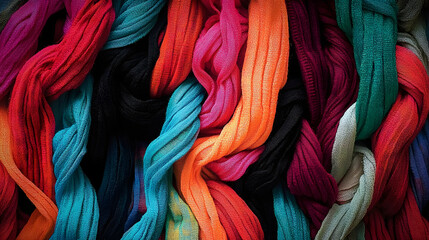 Vibrant woven recycled fabric texture for eco-friendly design and craft projects