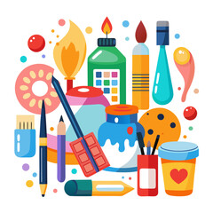 Painting tools elements vector set in cartoon style