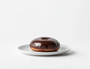 Chocolate glazed donut on a plate (1)