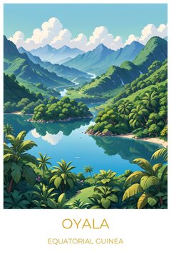 Oyala Equatorial guinea Travel Poster Flat Illustration Print Decor Gift Canvas Wall Art Gift