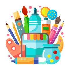 Painting tools elements vector set in cartoon style