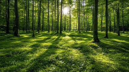 Fototapeta premium Sunlit Forest Path: A Serene Escape into Nature's Embrace