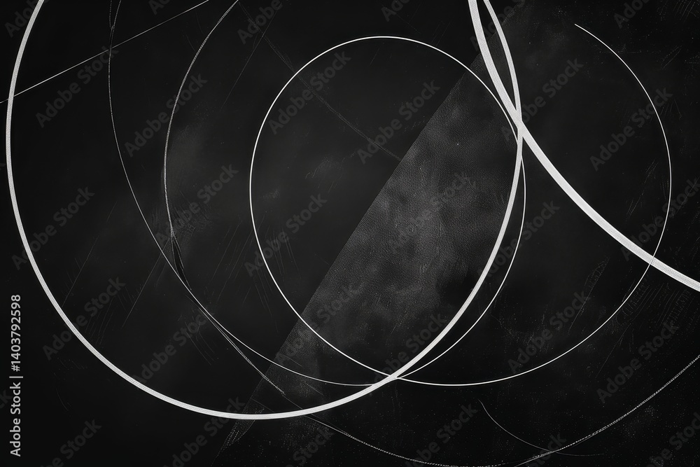 Poster a minimalist design featuring white intersecting lines and circles on a black background, a minimali