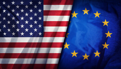 Fototapeta premium American USA flag and European Union flag