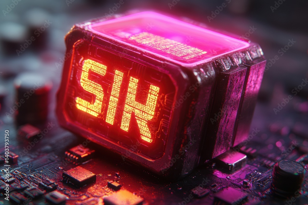 Poster Close-up View of a Microchip with the Letters 'SIK' Displayed on Its Surface