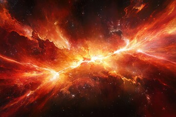 Fiery Cosmic Cloudscape with Intense Energy and Vibrant Colors a Captivating Display of Celestial Power and Light in Deep Space