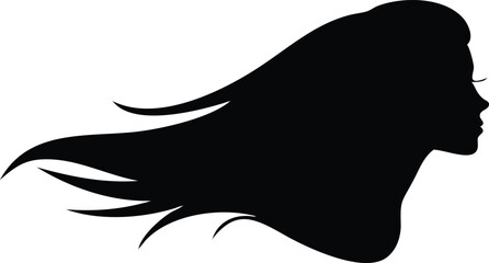 Obraz premium Woman Silhouette Profile with Long Flowing Hair on Transparent Background