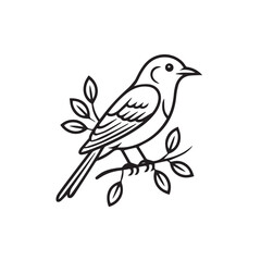 Obraz premium Illustration of a bird perched on a branch surrounded by leaves in a simple line art design
