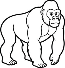 Obraz premium Illustration of a Strong Gorilla Depicted in Black and White Outline