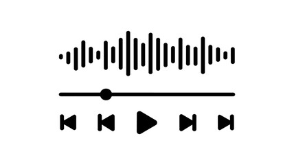 Audio Waveform and Playback Controls: A minimalist and modern graphic features a visual representation of audio waves paired with simple playback controls.