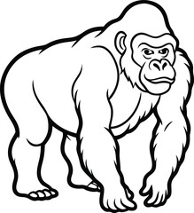 Illustration of a Strong Gorilla Depicted in Black and White Outline


