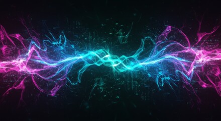 Abstract Energy Flow - Vibrant pink and teal energy streams flow across a dark background, creating a dynamic and visually striking abstract