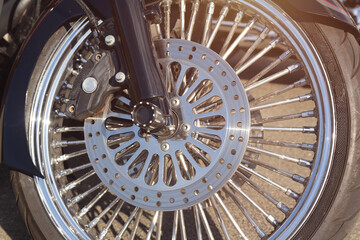 Motorcycles front wheel close-up