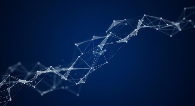Abstract Network Connection - Abstract of a network connection, showing nodes and lines connecting to form a flowing wave pattern on a dark blue background