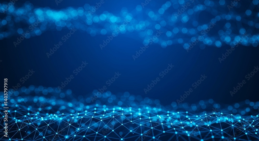 Wall mural abstract network grid with connected particles - network, data flow, connection, technology, communi