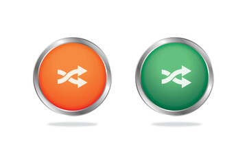 Circular shuffle icon button in orange and green, commonly used in music player UI or app design.