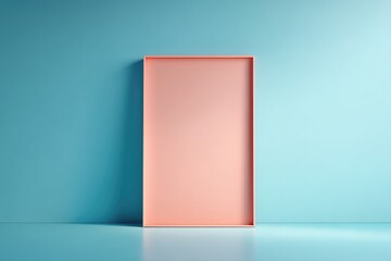 clean image of minimalistic empty frame stands upright against plain pastel-colored wall