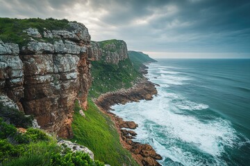 Dramatic coastal cliffs meet the rough sea