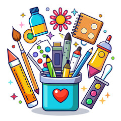 Painting tools elements vector set in cartoon style