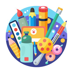 Painting tools elements vector set in cartoon style