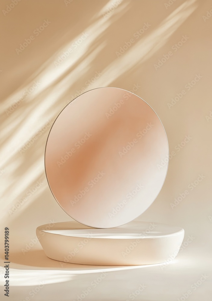 Poster modern minimalist design featuring a curved metallic object against a soft peach background in an ar