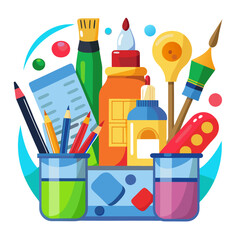 Painting tools elements vector set in cartoon style