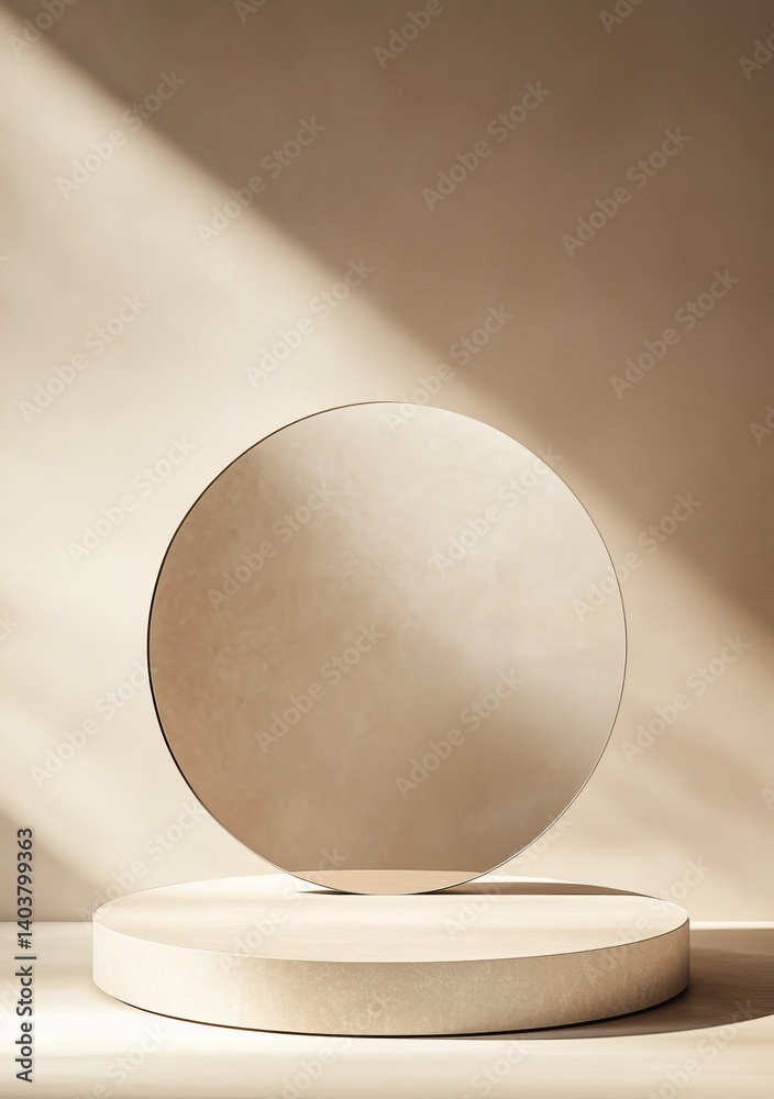 Poster modern minimalist design featuring a curved metallic object against a soft peach background in an ar
