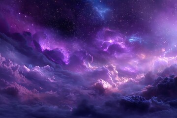 Fototapeta premium A cosmic dreamscape showcases a vibrant purple galaxy with a dragon cloud formation. Nebula Dragon Formation. Illustration.