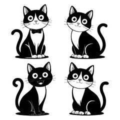 A Set Of Cartoon Cat Black And White Vector Design The animal of Cat Head silhouette bundle vector art illustration design, icon and logo using black color Cats collection silhouette. Vector 