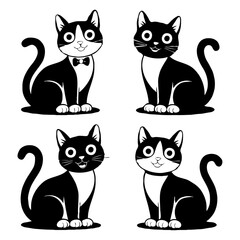 A Set Of Cartoon Cat Black And White Vector Design The animal of Cat Head silhouette bundle vector art illustration design, icon and logo using black color Cats collection silhouette. Vector 
