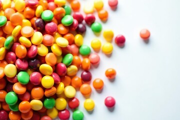 Obraz premium Pile of colorful candy, chips, and soda on white , background, fast food