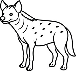 Black and White Illustration of a Standing Spotted Hyena

