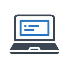 Laptop icon displaying coding activity and technology theme