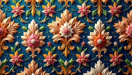 Obraz premium Intricate woven floral damask, elegant scrolls , fabric pattern, floral, craft