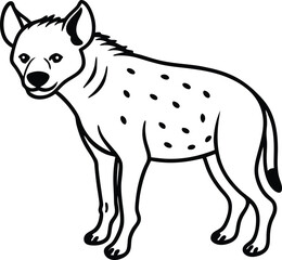 Black and White Illustration of a Standing Spotted Hyena

