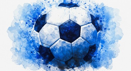 Blue Watercolor Soccer Ball Art Print - Artistic watercolor depiction of a soccer ball, symbolizing sport, competition, teamwork, victory, and passion