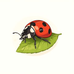 Obraz premium Cartoon ladybug on a leaf