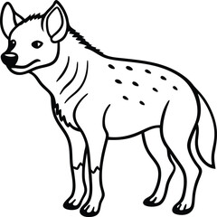 Black and White Illustration of a Standing Spotted Hyena

