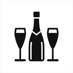 Celebration Symbol Champagne Bottle with Glasses Silhouette